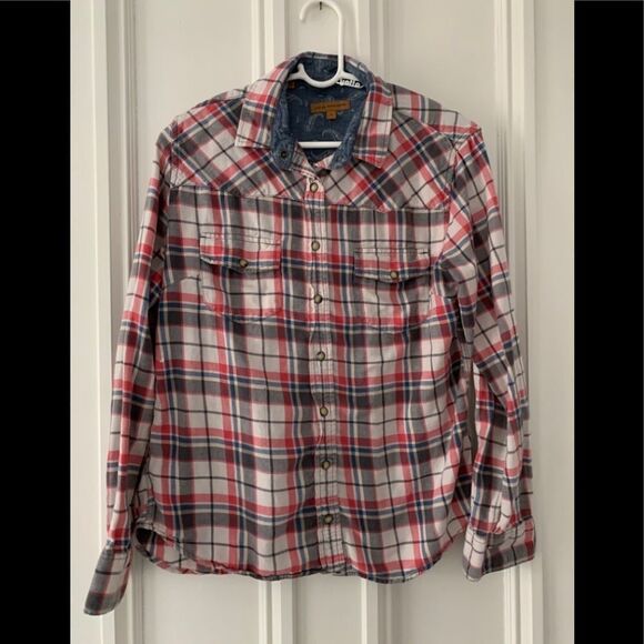 Jack’s Girlfriend red blue plaid flannel shirt S - Picture 1 of 3